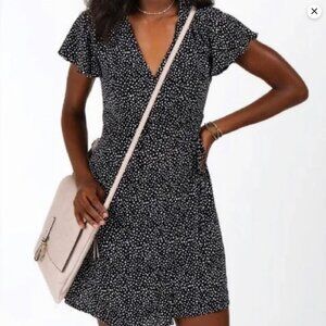Harper Heritage Black and White Polka Dot Short Sleeve Wrap Dress Small